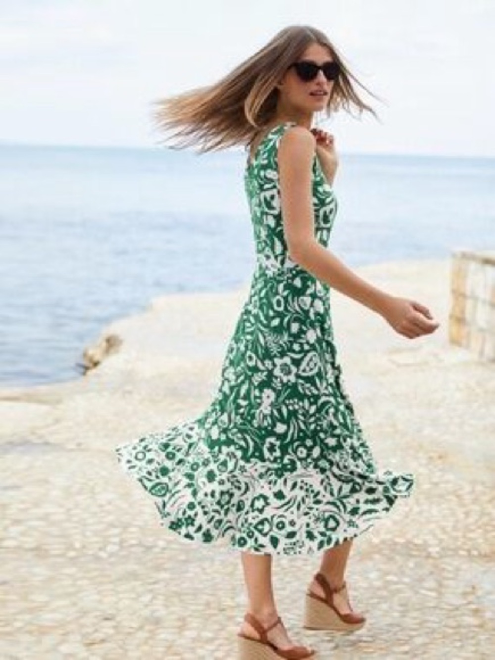 Boden Elissa Green White Floral Midi Dress Size US 6